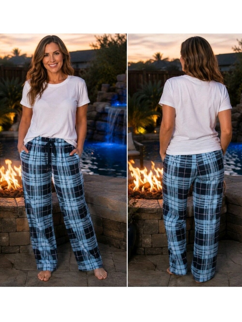 HB By Hale Bob Womens Pajama Sets White Tshirt And Blue Plaid Pants Nwt